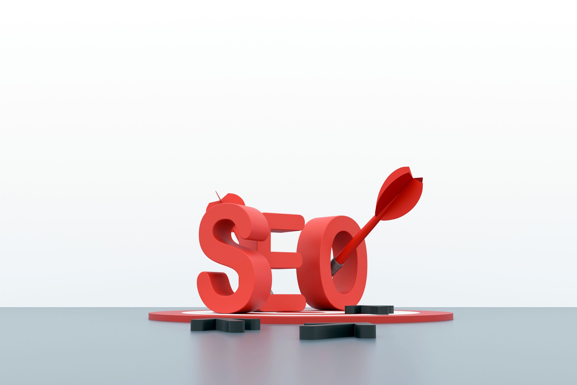 3D SEO Text with Dart Hitting Target for Digital Marketing and Web Optimization