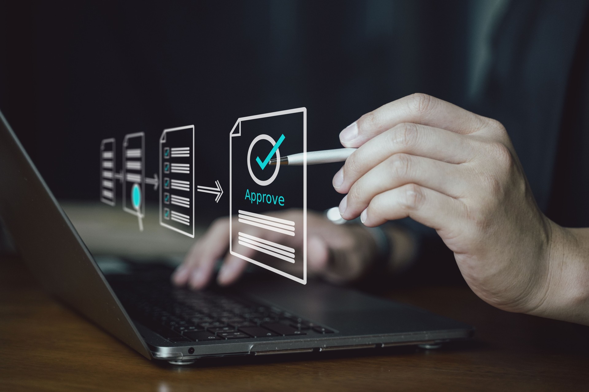Digital data for Smart checklist, business people check digital documents, paperless offices, working on borderless communication technology.