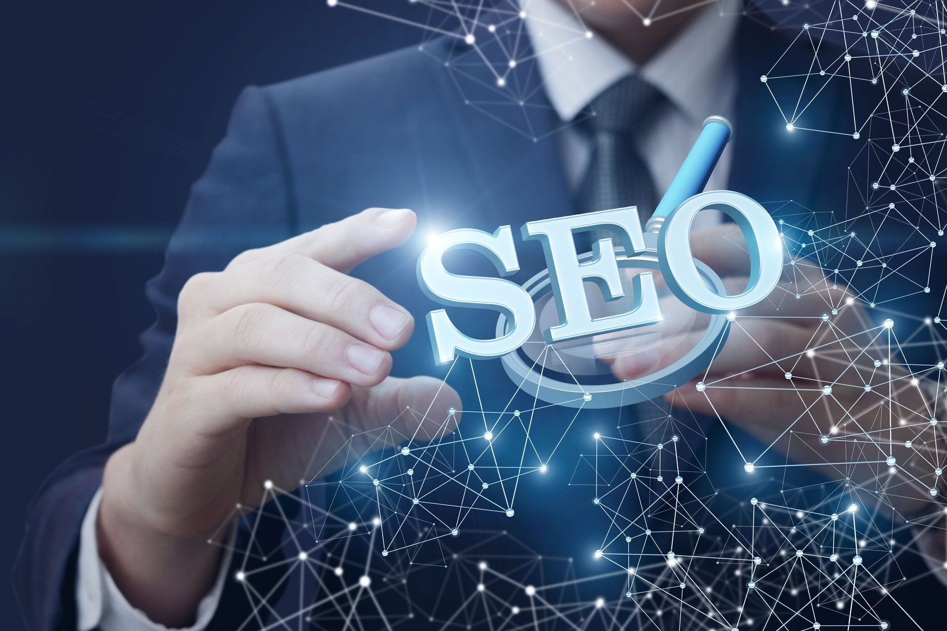 Businessman conducts analysis and optimization in networks.