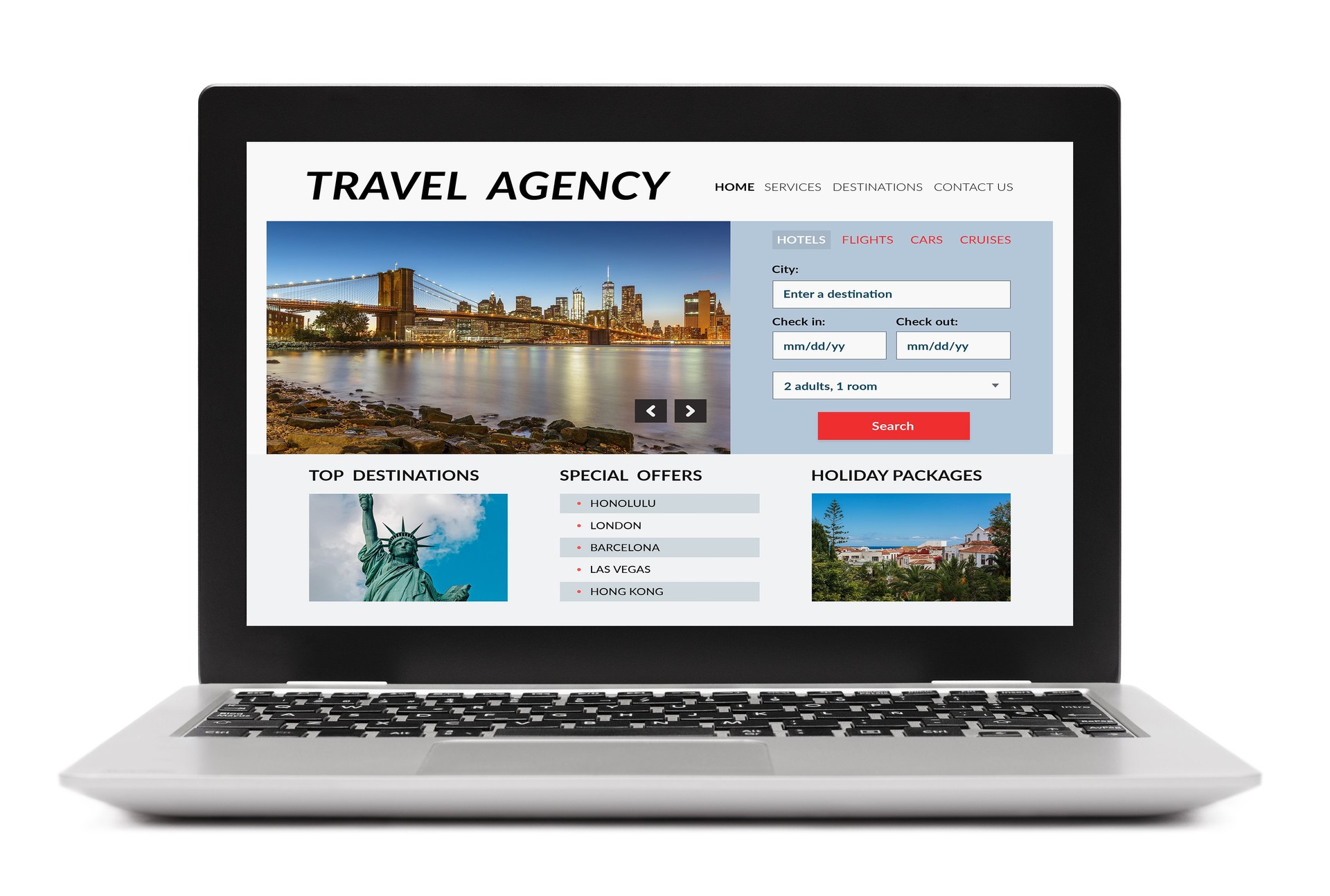Travel agency concept on laptop computer screen