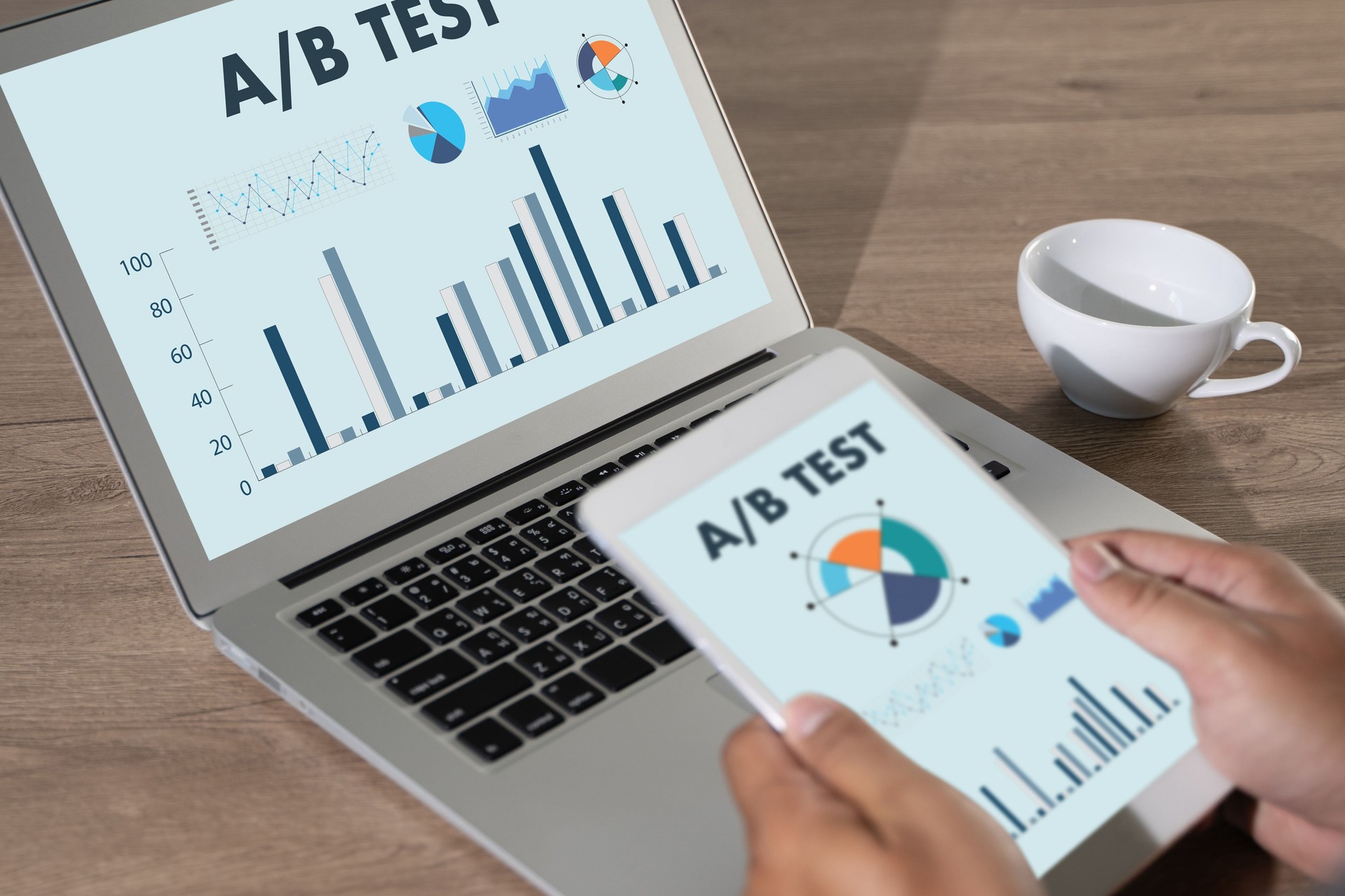 A/B TEST Laptop on table  man work test